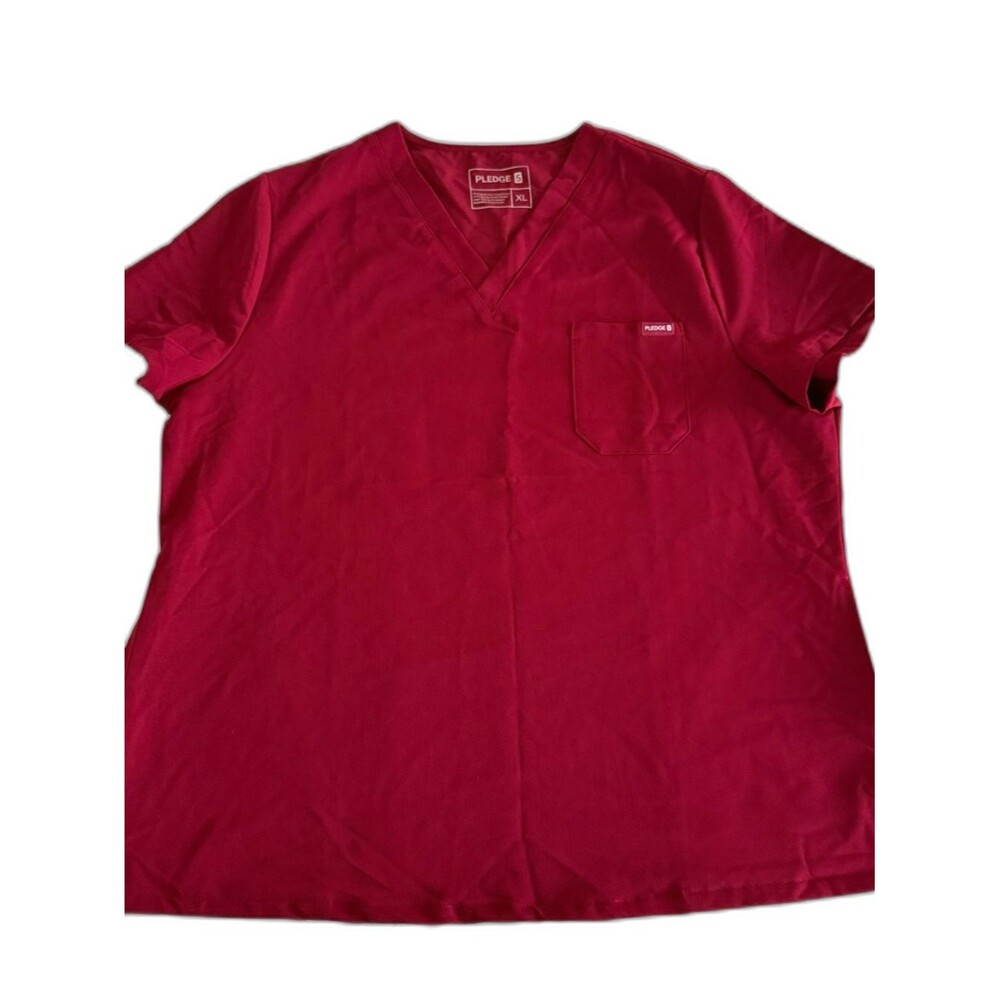 Pledge 5 Men's XL Scrub Top Maroon Stretch Medical Vneck Stretch